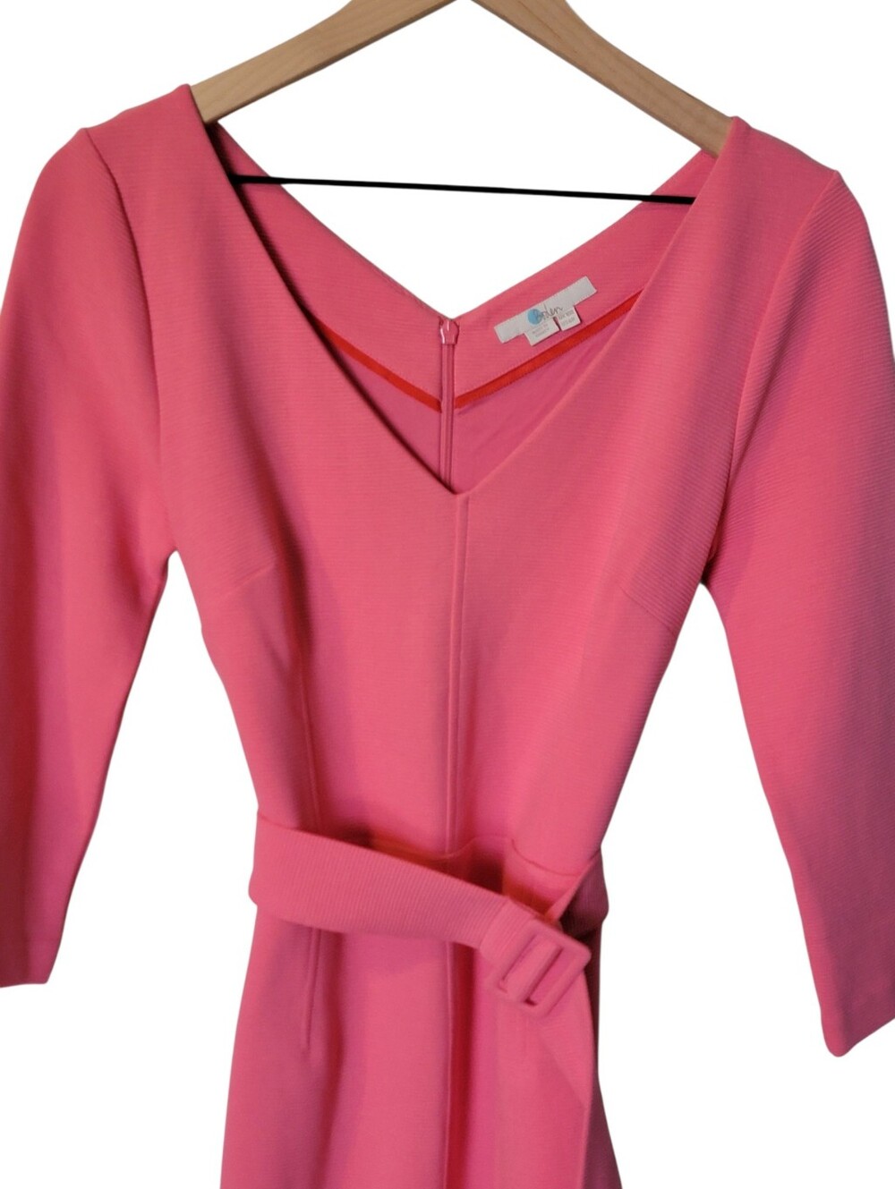 BODEN Margie V-Neck Bubble Gum Pink Ottoman Sheath Dress with Belt Size 6 - Picture 4 of 9